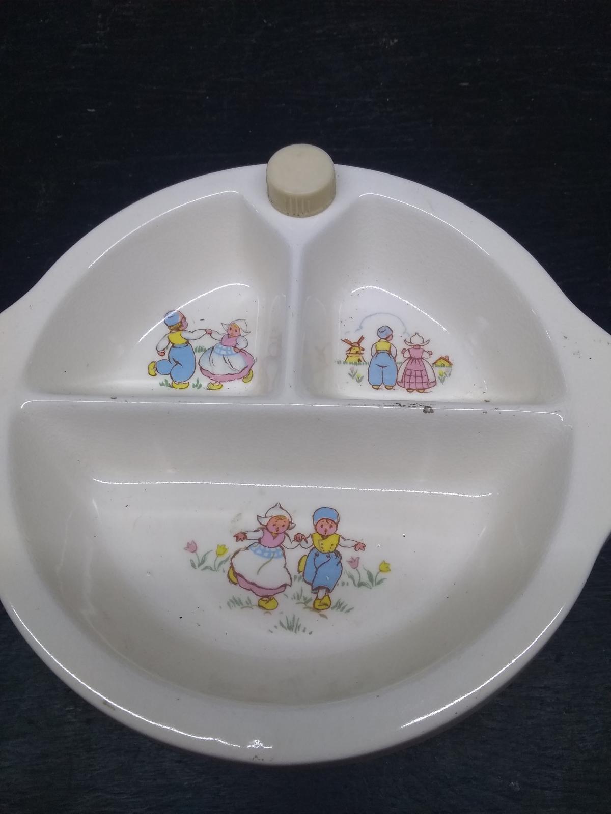 Antique Ceramic Divided Water Fill Child's Dish