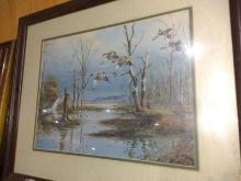 Artwork -Framed and Matted Print-Ducks Landing signed Maass