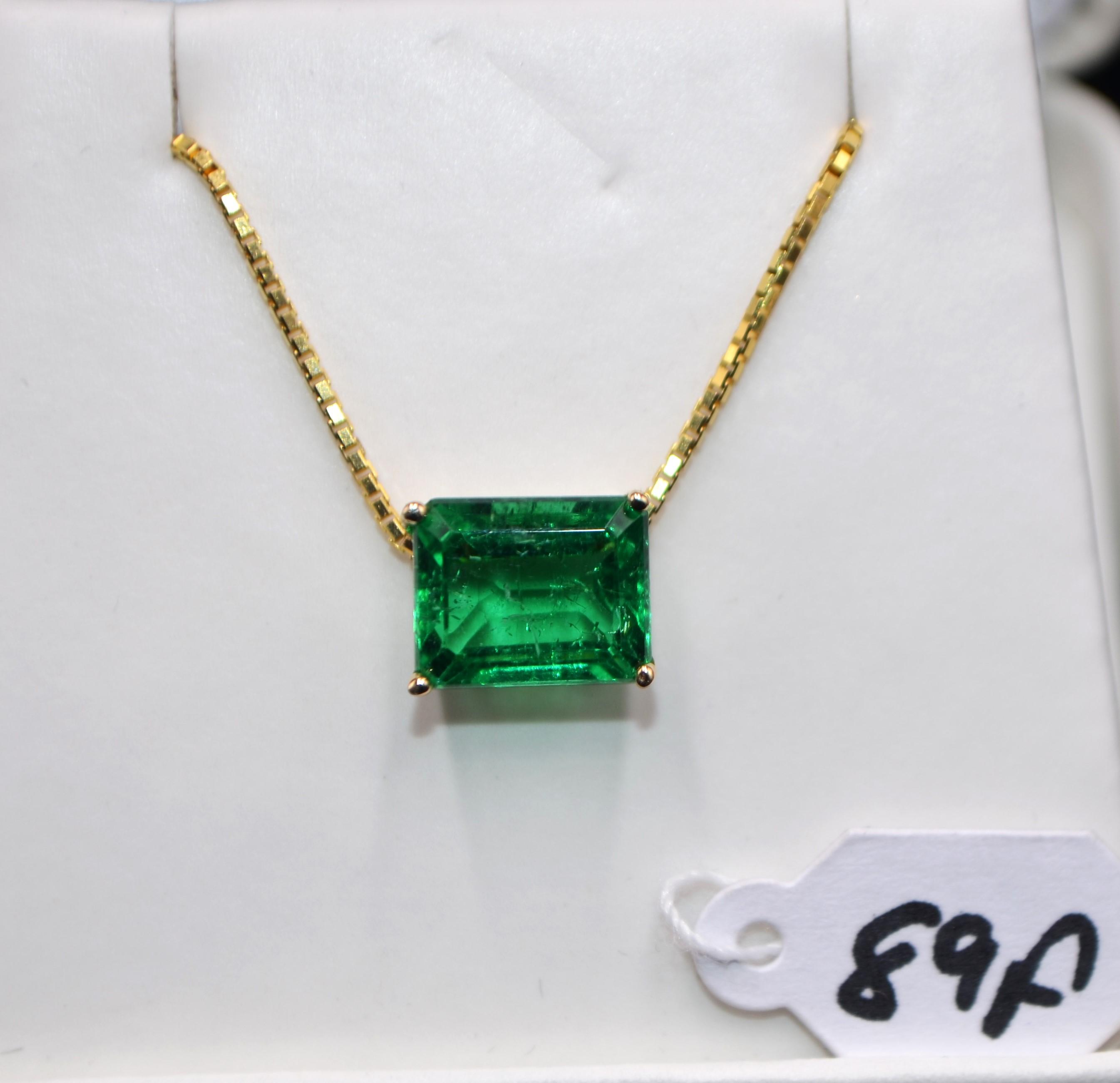 LADIES 4.08 CT SYNTHETIC EMERALD 14K GOLD NECKLACE