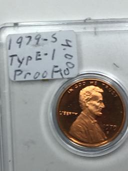 Lincoln Cent Proof 1979 S Type 1 In Hard Plastic Case Deep Red Cameo