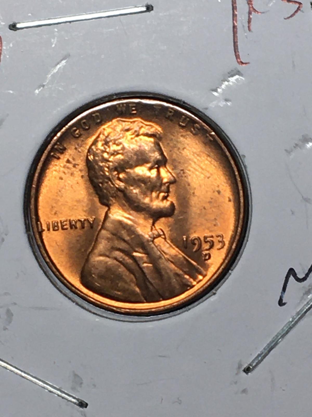 Lincoln Wheat Cent 1953 D Gem Red Rainbow W O W Coin