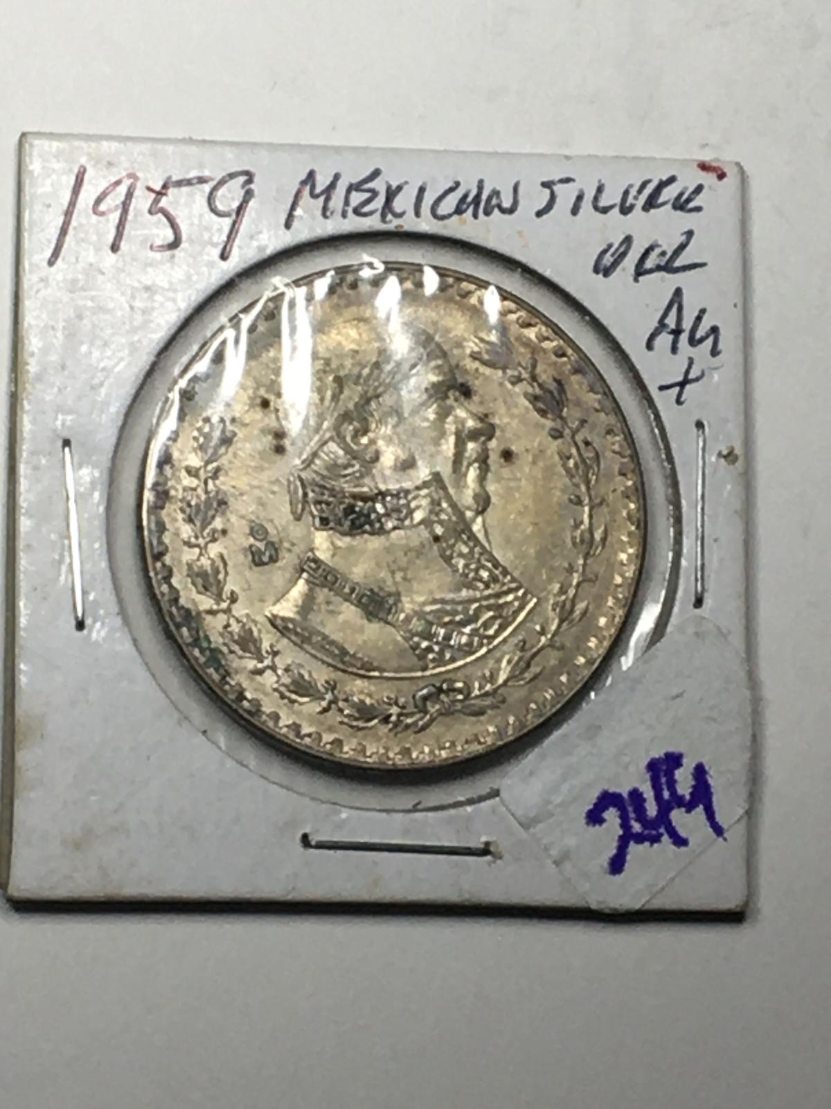 1959 Mexican Silver Dollar Un Peso