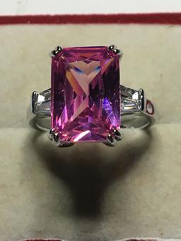 .925 Sterling Silver Ladies 8ct Pink Topaz Ring