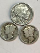 Mercury Dime And Buffalo Nickel Lot 1918, 1919 & 1937