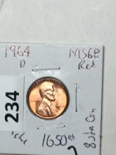 1964 D Lincoln Memorial Cent Coin 