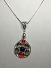 2" A A A Gorgeous Multi Color Stones Pendant On 18" .925 Chain