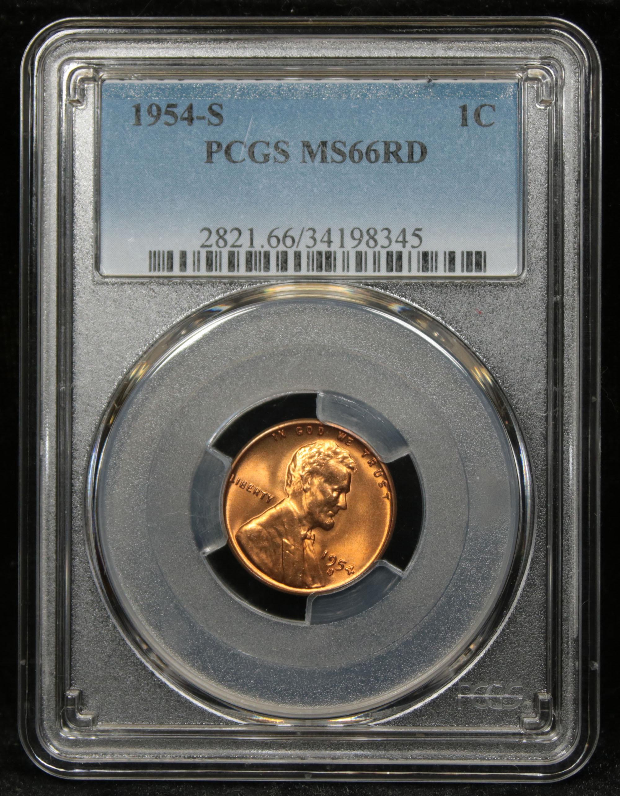 PCGS 1954-s Lincoln Cent 1c Graded ms66 RD By PCGS