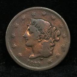 1839 Silly Head Coronet Head Large Cent 1c Grades vf, very fine