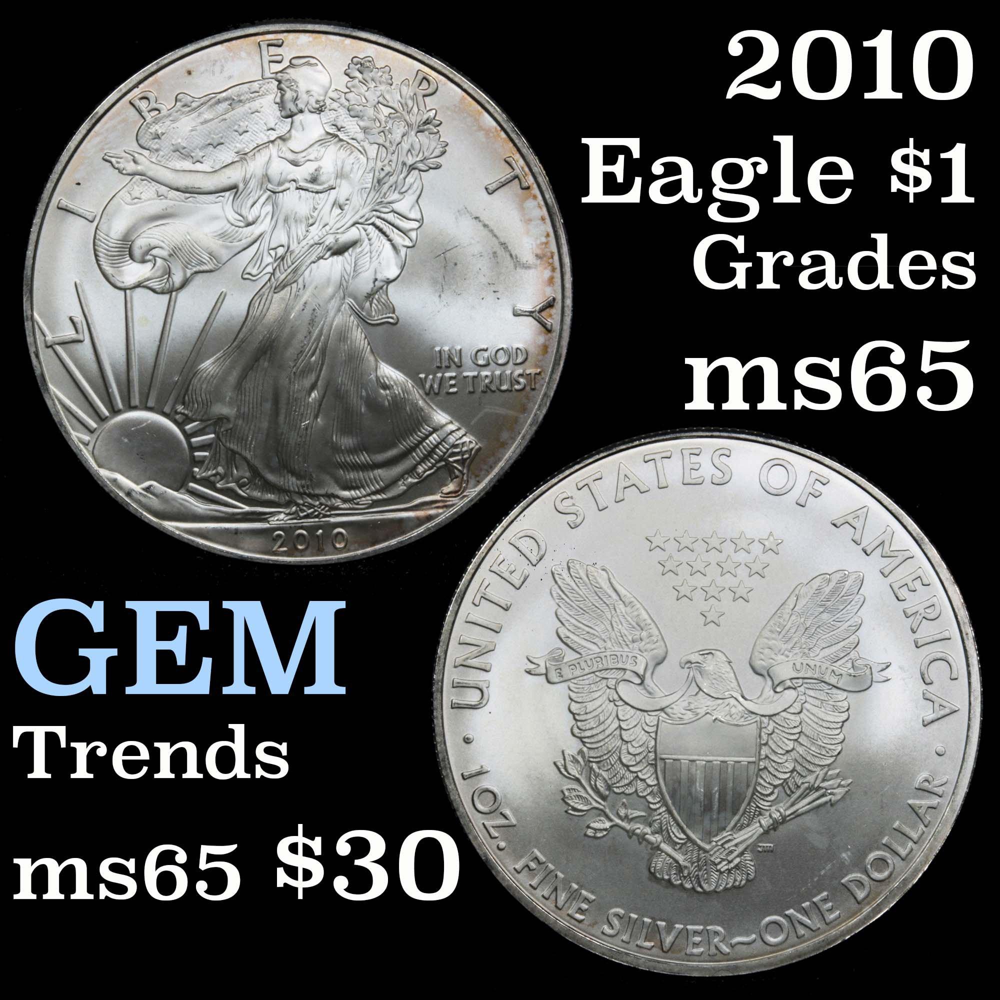 2010 Silver Eagle Dollar $1 Grades GEM Unc