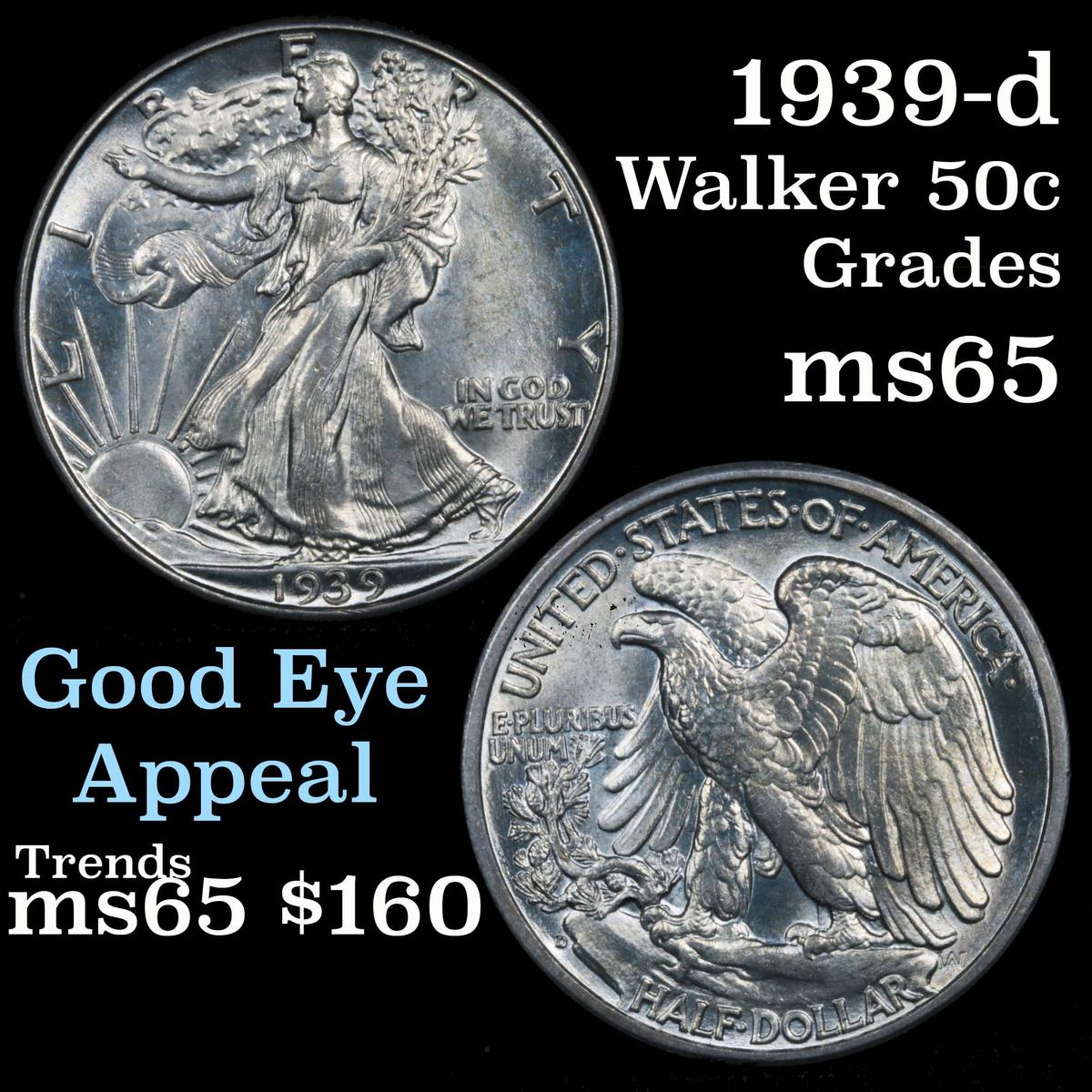 1939-d Walking Liberty Half Dollar 50c Grades GEM Unc