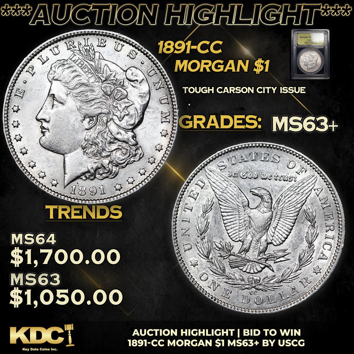 ***Auction Highlight*** 1891-cc Morgan Dollar $1 Graded Select+ Unc By USCG (fc)