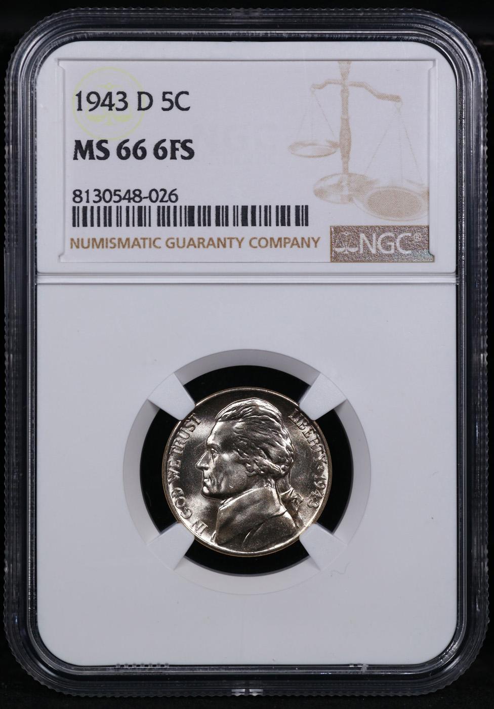 NGC 1943-d Jefferson Nickel 5c Graded ms66 6fs By NGC