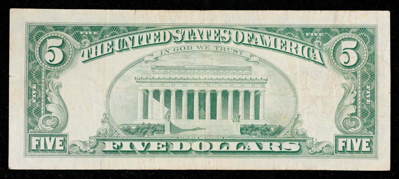 1963 $5 Red Seal United States Note Grades vf+