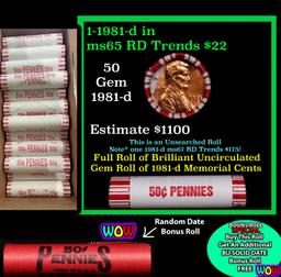 THIS AUCTION ONLY! BU Shotgun Lincoln 1c roll, 1981-d 50 pcs Plus one bonus random date BU roll! Ban