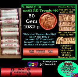 THIS AUCTION ONLY! BU Shotgun Lincoln 1c roll, 1982-p 50 pcs Plus one bonus random date BU roll! Ban