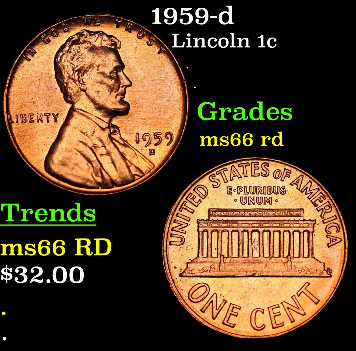 1959-d Lincoln Cent 1c Grades GEM+ Unc RD