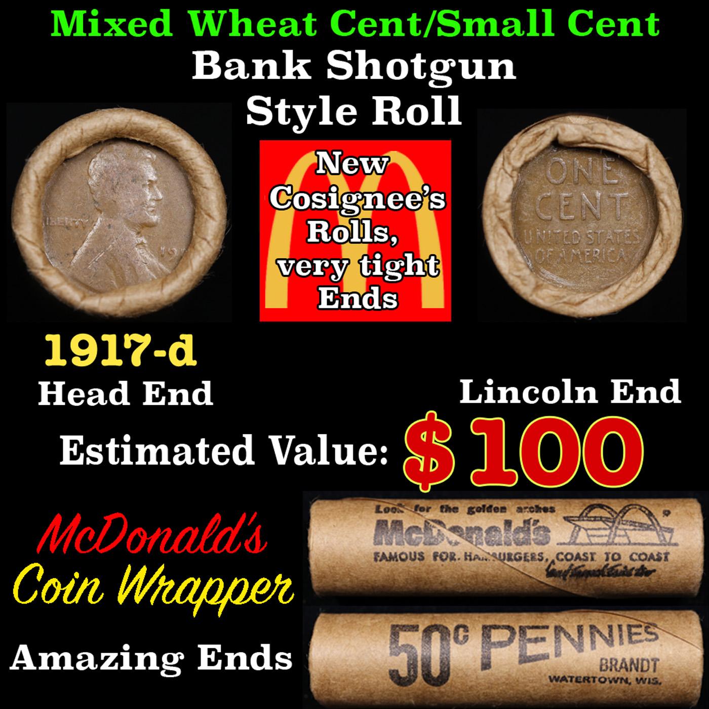 Lincoln Wheat Cent 1c Mixed Roll Orig Brandt McDonalds Wrapper, 1917-d end, Wheat other end