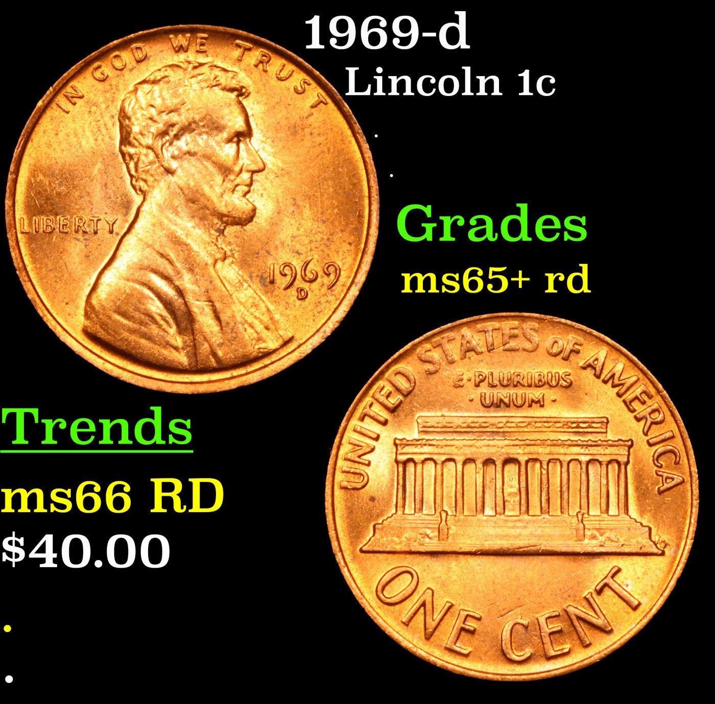 1969-d Lincoln Cent 1c Grades GEM+ Unc RD