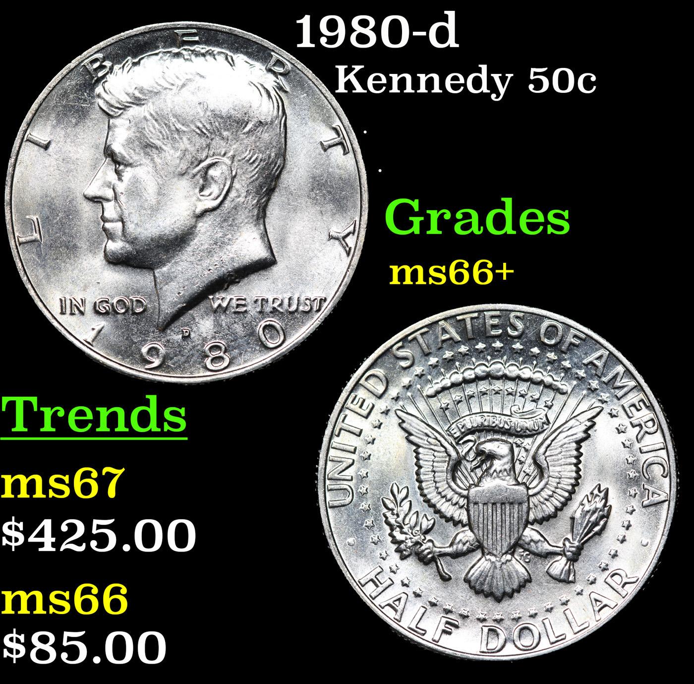 1980-d Kennedy Half Dollar 50c Grades GEM++ Unc