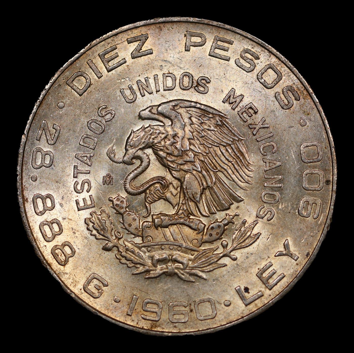 1960 Mexico 10 Pesos Silver KM# 476 Grades Brilliant Uncirculated