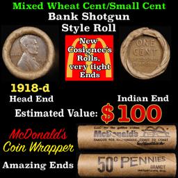 Lincoln Wheat Cent 1c Mixed Roll Orig Brandt McDonalds Wrapper, 1918-d end, Wheat other end