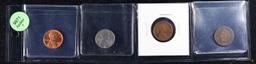 Superb Page of 4 US Small Cents Indian, Proof memorial, Steel, Wheat