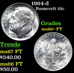 1964-d Roosevelt Dime 10c Grades GEM++ FT