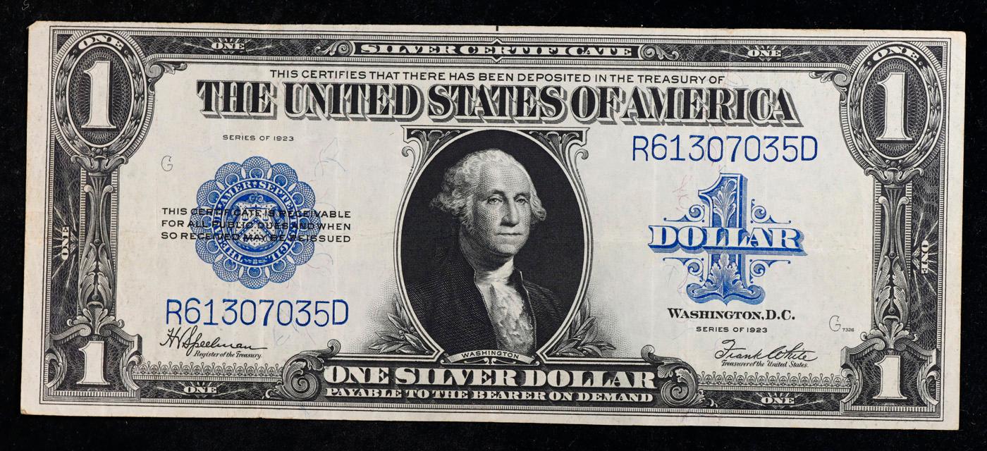 1923 $1 large size Blue Seal Silver Certificate Grades vf++ Signatures Speelman/White