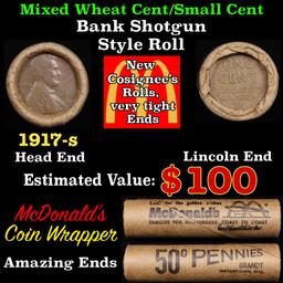 Lincoln Wheat Cent 1c Mixed Roll Orig Brandt McDonalds Wrapper, 1917-s end, Wheat other end