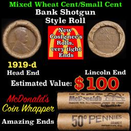 Lincoln Wheat Cent 1c Mixed Roll Orig Brandt McDonalds Wrapper, 1919-d end, Wheat other end