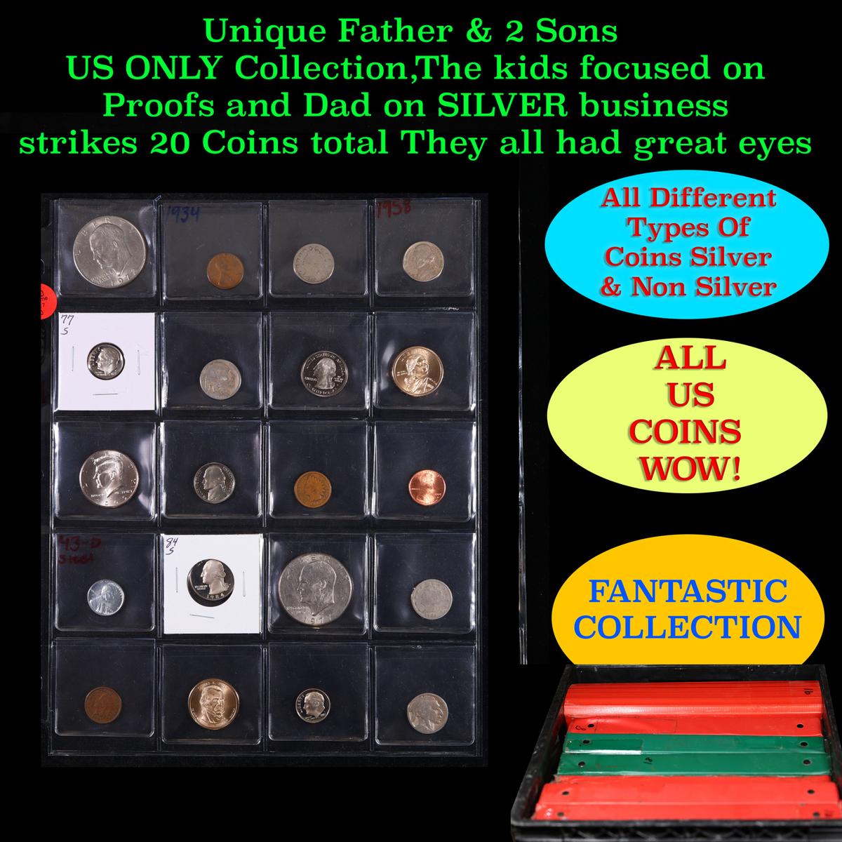 Unique Father & 2 Sons US ONLY Collection,The kids focused on Proofs and Dad on SILVER business stri