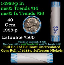 BU Shotgun Jefferson 5c roll, 1988-p 40 pcs Bank $2 Nickel Wrapper