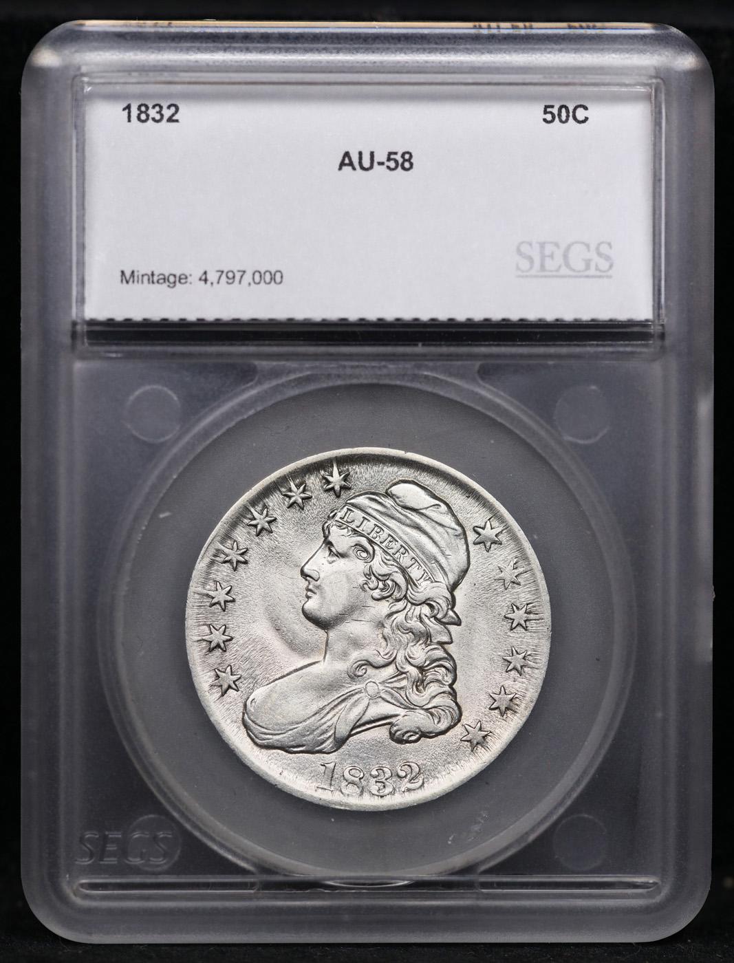 ***Auction Highlight*** 1832 Capped Bust Half Dollar 50c Graded au58 By SEGS (fc)