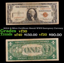 1935A $1 Silver Certificate Hawaii WWII Emergency Currency Grades vf++