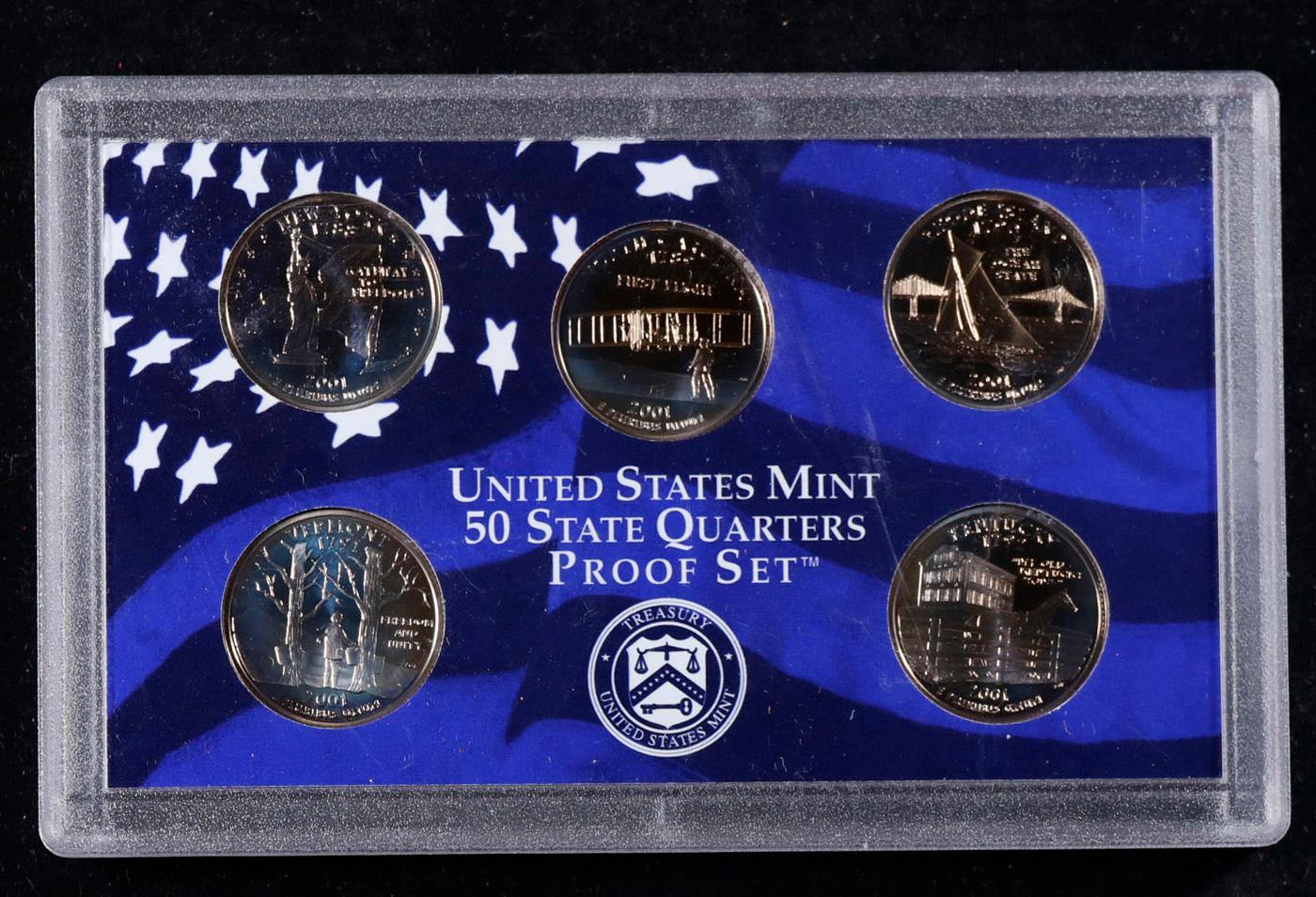 2001 United States Mint Proof Quarters 5 pc set No Outer Box