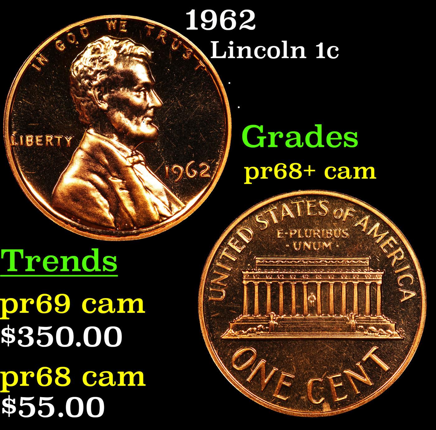 Proof 1962 Lincoln Cent 1c Grades GEM++ Proof Cameo