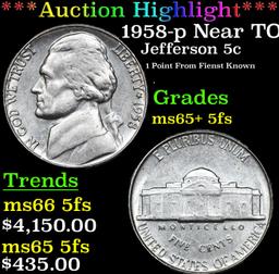 ***Auction Highlight*** 1958-p Jefferson Nickel Near TOP POP! 5c Graded GEM+ 5fs By USCG (fc)