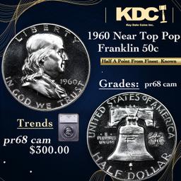 Proof 1960 Franklin Half Dollar Near Top Pop! 50c Graded pr68 cam BY SEGS