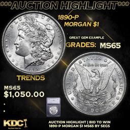 ***Auction Highlight*** 1890-p Morgan Dollar $1 Graded ms65 By SEGS (fc)