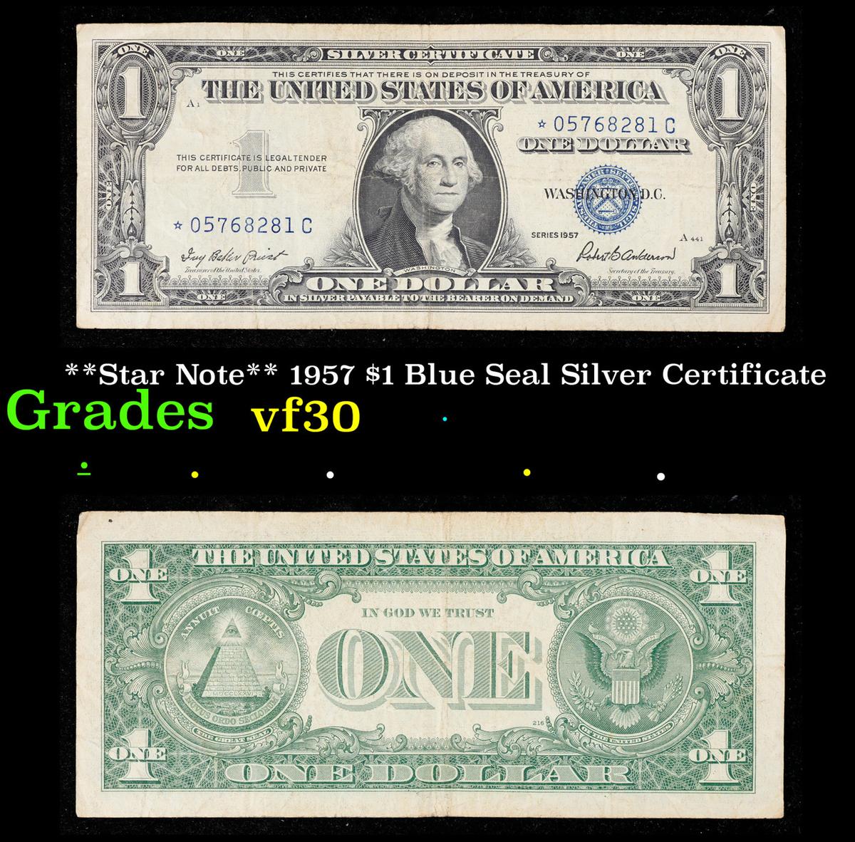 **Star Note** 1957 $1 Blue Seal Silver Certificate Grades vf++