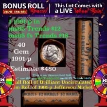 CRAZY Nickel Wheel Buy THIS 1991-p solid BU Jefferson 5c roll 40pcs & get 1-5 BU rolls FREE OBW