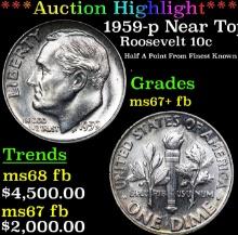 ***Auction Highlight*** 1959-p Roosevelt Dime Near Top Pop! 10c Graded Gem++ Full Bands BY USCG (fc)