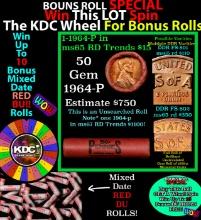 1-10 FREE BU RED Penny rolls with win of this 1964-p SOLID RED BU Lincoln 1c roll incredibly FUN whe