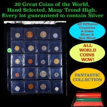 20 Great Coins of the World, hand selected, many trend high, every lot guaranteed to contain Silver.