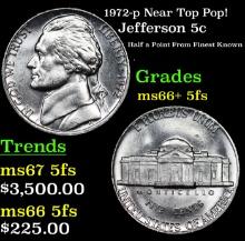 1972-p Jefferson Nickel Near Top Pop! 5c Graded GEM++ 5fs By USCG