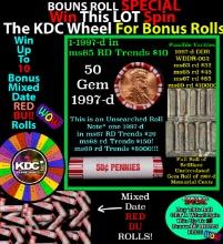 1-10 FREE BU RED Penny rolls with win of this 1997-d SOLID RED BU Lincoln 1c roll incredibly FUN whe