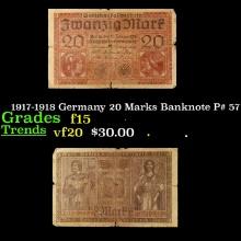 1917-1918 Germany 20 Marks Banknote P# 57 Grades f+