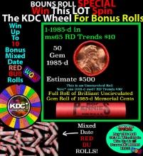 1-10 FREE BU RED Penny rolls with win of this 1985-d SOLID RED BU Lincoln 1c roll incredibly FUN whe