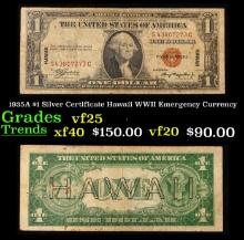 1935A $1 Silver Certificate Hawaii WWII Emergency Currency Grades vf+