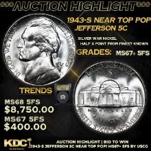 ***Auction Highlight*** 1943-s Jefferson Nickel Near Top Pop! 5c Graded GEM++ 5fs By USCG (fc)